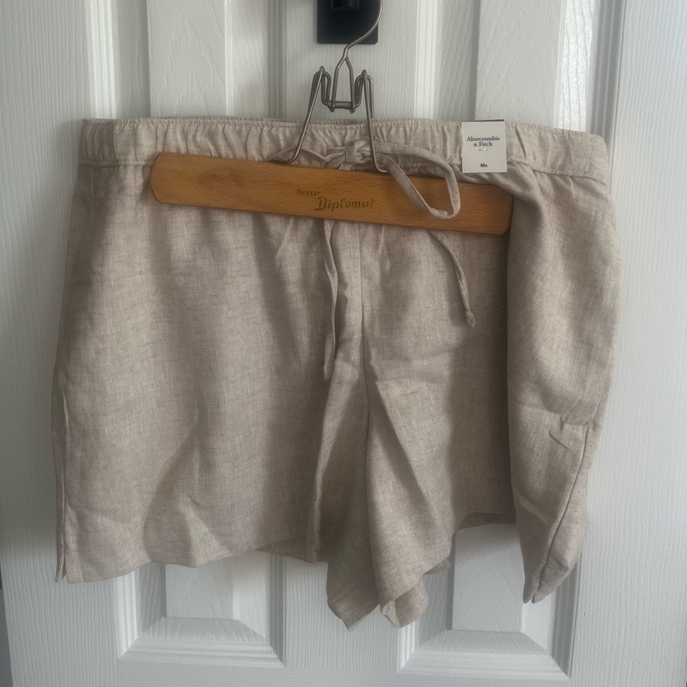 Abercrombie & Fitch Beige Linen Blend Drawstring Shorts